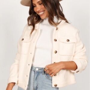 NWT PETAL & PUP Cream Teddy Sherpa Fleece Lined Bomber Palesa Jacket 2